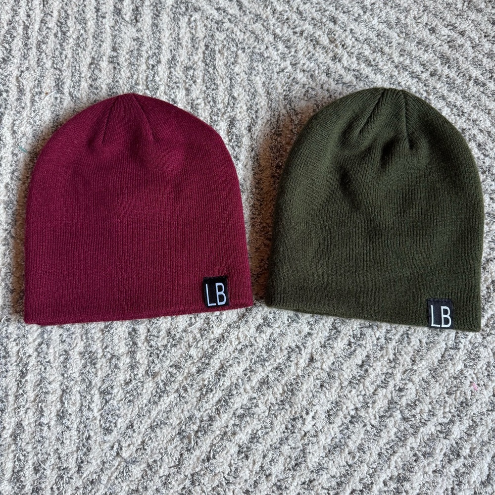 Little Bipsy Kids Beanie Set - Cranberry Red and Olive Green